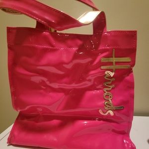 New Harrod's hot pink/gold patent shopper bag